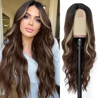 Imagem de Peruca NAYOO Long Wavy Brown Mixed Loira Sintética 66 cm para mulheres