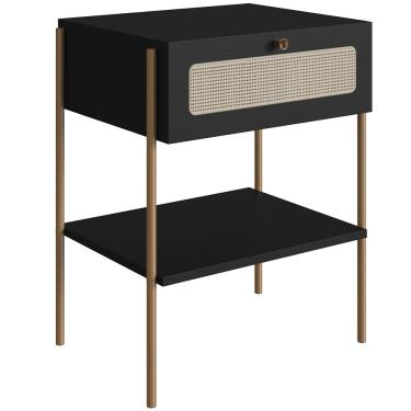 Imagem de Mesa de Cabeceira 01 Gaveta com Telinha Industrial Indy A03 Nero Dourado - Lyam Decor