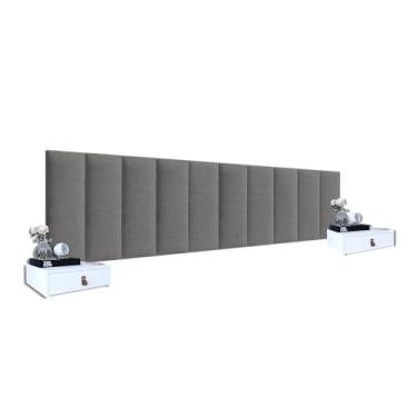 Imagem de Kit 2 Mesas De Cabeceira Suspensa Mdf + Cabeceira King Size Para Cama 2m Modular Cinza (Branco - Cinza)