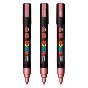 Imagem de posca Marcadores de tinta à base de água PC-5M, ponta média reversível (1,8-2,5 mm), vermelho metálico, 3 unidades