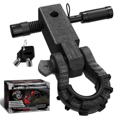 Imagem de AUTMATCH Recetor de engate de manilha de 5 cm com manilha de anel Mega D de 3/10.2 cm e pino de trava de engate de reboque de 5/20.3 cm, kit de reboque resistente de resistência à ruptura de 30,8 kg