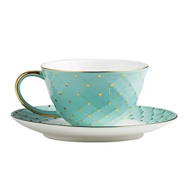 Imagem de Caneca Bone China Espresso Xícaras - 173 g Demitasse Xícaras e Pires Porcelana Cappuccino Copos para Latte, Café, Chá, Mocha (Decoração de Linha e Ponto de Contas Douradas) Caneca de Café (Cor: Caneca