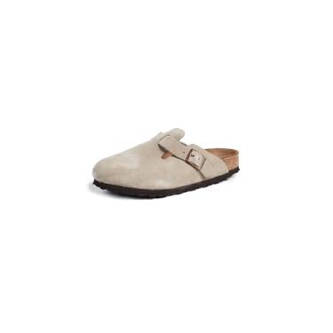 Imagem de Birkenstock Tamancos femininos Boston com palmilha macia, castanho-acinzentado, 34 M EUA