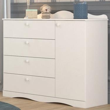 Imagem de Cômoda de Bebê Encanto 1 Porta 4 Gavetas 100% Mdf Branco - Permóbili