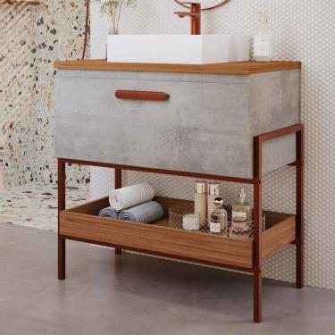 Imagem de Armário de Banheiro Portinari 60 Cm 1 Porta 100% Mdf Cimento/Freijó - Mgm Móveis