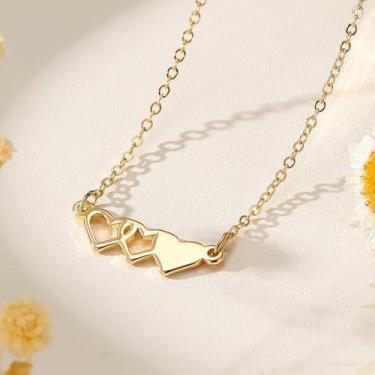 Imagem de 2/3/4 pares de colar feminino banhado a ouro 14K - pingente de arado de triângulos de corações, gargantilha delicada, hipoalergênico, não mancha, presentes de aniversário personalizados, joias