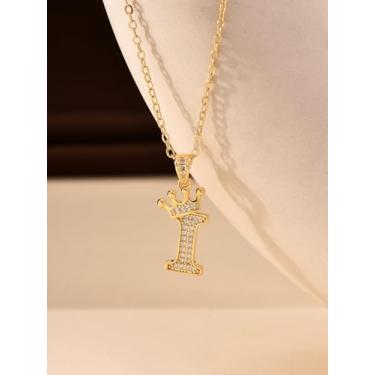 Imagem de 1 colar de coroa de diamante banhado a prata com letra A-Z para mulheres, joia fina, presente para mamãe, 40+6cm, Cobre, Sem Pedra Preciosa