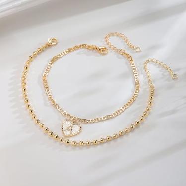 Imagem de Tornozeleiras femininas banhadas a ouro na moda em camadas com corrente marinheiro com pingentes fofos verão hipoalergênicos à prova d'água presentes de aniversário joias presentes para mulheres letra