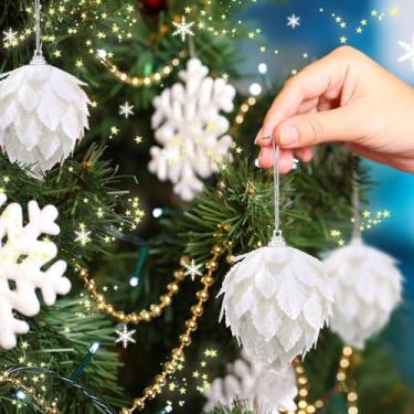 Imagem de Bolas de enfeite de Natal, enfeites de pinhas com glitter, 8 cm, decoração de árvore de Natal, bolas de flores penduradas para árvore de Natal, guirlanda de Natal, artesanato, decoração de casa