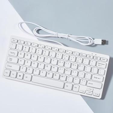 Imagem de Teclado USB com fio – ângulo de digitação confortável e conexão estável, compatível com PC, laptop, desktop, branco