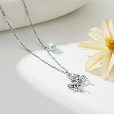 Imagem de Colar feminino com pedra do mês de nascimento - Pingente de cavalo banhado a ouro branco, delicado, hipoalergênico, não mancha, à prova d'água, presentes de aniversário personalizados, joias modernas