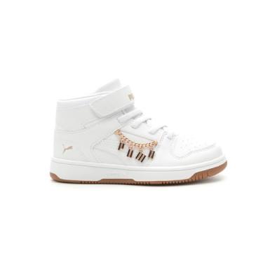 Imagem de PUMA Tênis infantil Rebound Layup Mid Hook and Loop, Puma Branco puma branco dourado, 11.5 Little Kid