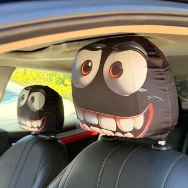 Imagem de 1 par de capas engraçadas para encosto de cabeça de assento automotivo em poliéster capa universal para encostos de cabeça para carro 26 x 26 x 1 cm