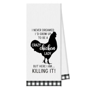 Imagem de Toalha de frango engraçada - I Never Dreamed I'd Grow Up to Be A Crazy Chicken Lady, conjuntos de toalhas de cozinha e panos de prato, toalhas de banho, presente engraçado para senhora, presente para