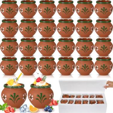 Imagem de Gejoy 24 peças de 85 g Cantaritos De Barro Shot Mini Copos de argila Jarritos De Barro Mexicanos Tacos Copos de Cocktail para Tequila, Margaritas, Mojitos, Mojitos Bebidas Frias e Quentes (Floral)