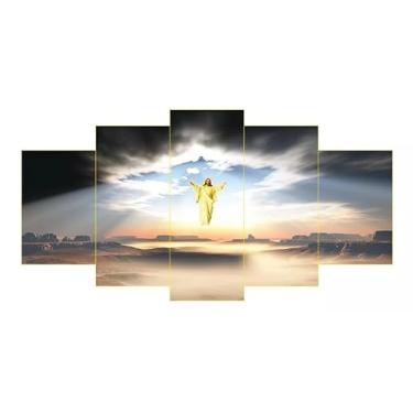 Imagem de Kit quadro decorativo 5 peças 95x60cm Jesus Cristo Voltou