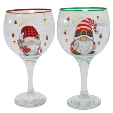 Imagem de Kit 2 Taças Vidro Gin Vinho 600 ml Duende Decoração de Natal