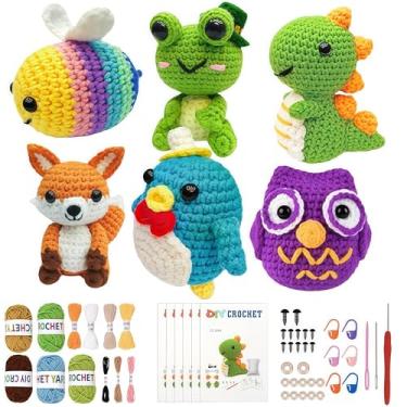 Imagem de JackCao Pacote com 6 kit de crochê para iniciantes, artesanato DIY 2026 para adultos e crianças, kit de pelúcia de animal de crochê com guias de vídeo passo a passo, tutoriais, presente de aniversário