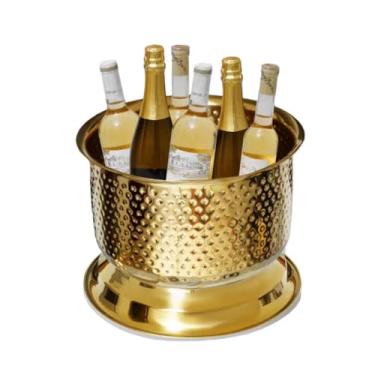 Imagem de Balde de gelo de aço inoxidável bicamada preservação do calor isolamento frio bonito KTV champanhe vinho tinto cerveja gelo bloco de gelo balde comercial (dourado)