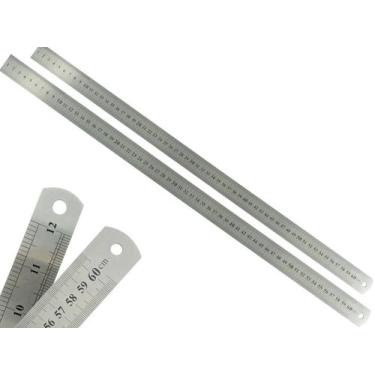 Imagem de Kit 2 Réguas Rígida Metal Inoxidável Escritório Escolar Engenheiro Maq