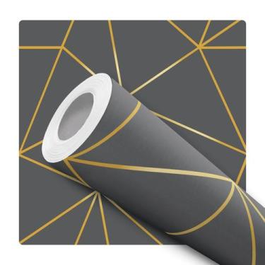 Imagem de Papel De Parede Vinílico Geométrico Grafite Fio Dourado Sala Quarto 3.