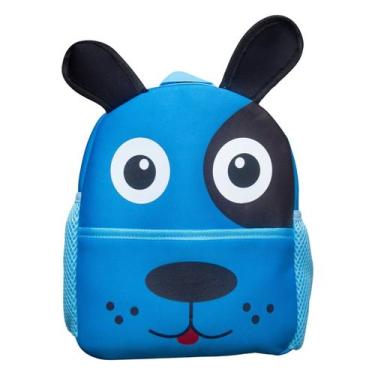 Imagem de Mochila Infantil Escolar Pre Escola  Cachorrinho Azul Bolso - Sou Mais