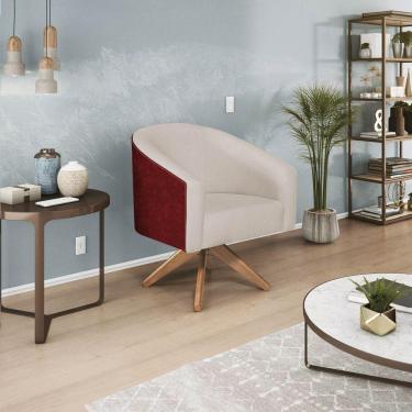 Imagem de Poltrona Luiza Base Giratória De Madeira Factor Vermelho E Linho - Amarena Móveis Cor Bege