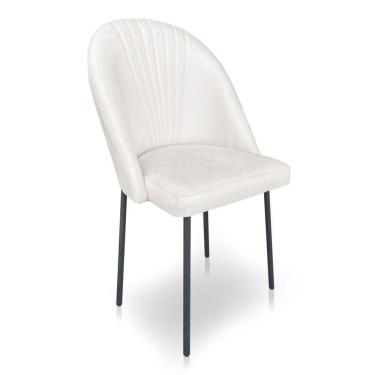 Imagem de Cadeira Poltrona De Jantar Ariel Suede Pés De Ferro Preto - Pallazio Cor Azul Marinho