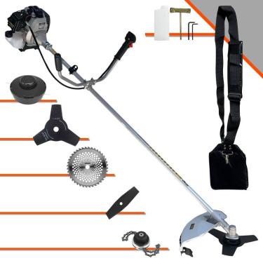 Imagem de Roçadeira Com Sistema Anti-Vibração Toyama TBC43H À Gasolina 2T 43cc 1,7HP 12.000rpm Multifunções Completa Com Carretel de Nylon + 4 Lâminas de Corte