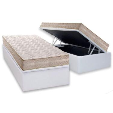 Imagem de Conjunto Box Baú Solteiro: Colchão Molas Paropas D28 - Master Ag80 Clean Double Face 17 + Base Crc Corano White (88x188)