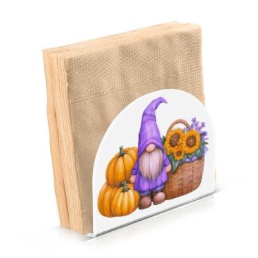 Imagem de Blueangle Abóboras Girassóis Gnomos Porta-guardanapos - Decoração de mesa acrílica à prova de vento para cozinha e casa, dispensador de lenços de férias com porta-guardanapos verticais (416)