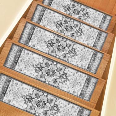 Imagem de Escadas antiderrapantes para degraus de madeira, 15 peças de tapetes de escada com adesivo traseiro, 20 x 76 cm, lavável e reutilizável, tapetes de segurança para crianças, idosos e cães