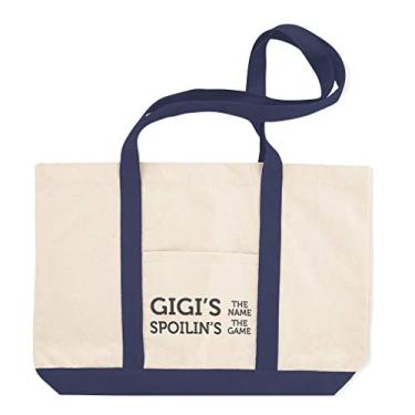Imagem de Sacola de compras de lona Gigi's The Name Spoiling's Game Gigi's Beach Bags for Women Grandma Gifts, Apenas design azul-marinho, One Size