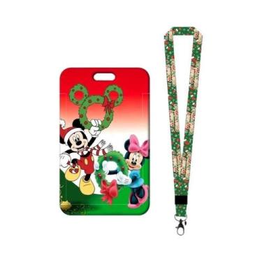 Imagem de Porta-Cartões Infantil Mickey Minnie Feliz Natal Cordão De Pescoço Cha