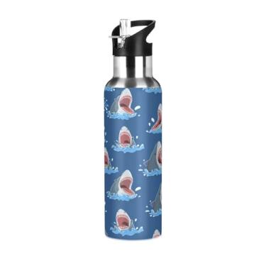 Imagem de Blueangle Garrafa de água de aço inoxidável Shark Splash de 590 ml – Garrafa esportiva de metal isolada à prova de vazamento para academia, acampamento, fitness ao ar livre e viagens (782)
