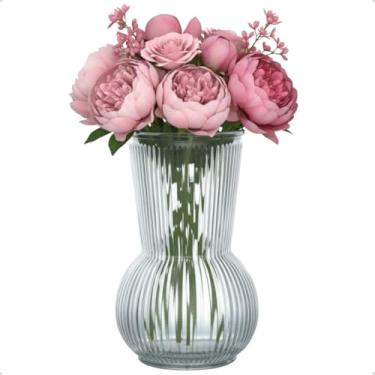 Imagem de Vaso De Vidro Canelado Decorativo Plantas Flores 19cm