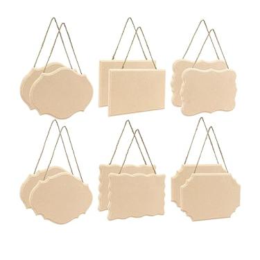 Imagem de Cregugua 12 Pacotes De Placas De Madeira Suspensas Em Branco Para Artesanato, 7 X 5 Em Placas De Madeira Chanfradas Inacabadas Para Faça Você Mesmo, Mini Tabuleta De Madeira Com Corda Para Decoração D