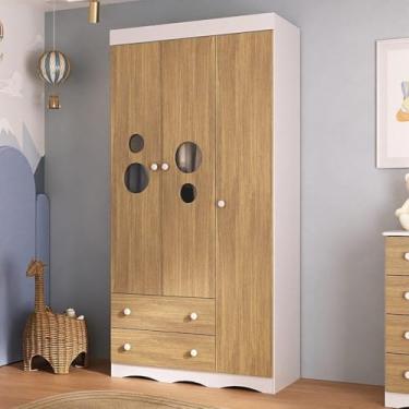 Imagem de Guarda-roupa Infantil 92cm com Vidro 3 Portas e 2 Gavetas Sonho Multimóveis Mp4472 Branco/madeirado