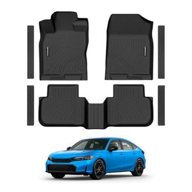 Imagem de Tapetes de chão para Honda Civic 2022-2026 Gas Sedan (2ª fileira sem porta USB) e 2026 Sedan Hatchback Si Hybrid TPE forros de piso adequados para Civic 1ª e 2ª fileiras e protetores de peitoril de