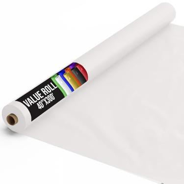 Imagem de Party Solids Rolo de toalha de mesa de plástico branco básico de 101,6 cm x 76 m - Rolos de banquete econômicos - Rolos de toalha de mesa descartáveis