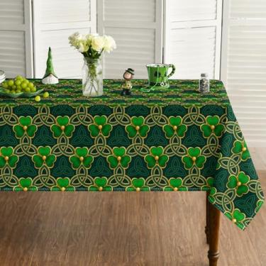 Imagem de Horaldaily Toalha de mesa quadrada para Dia de São Patrício 152 x 152 cm, trevo verde, nó da trindade, lavável, capa de mesa sazonal para decoração de festa, piquenique, jantar