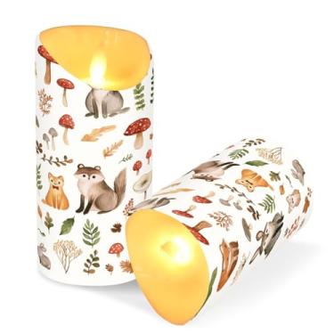 Imagem de ATTX Pacote com 2 velas fofas sem chama de animais da floresta – Velas LED de 7,6 cm x 15 cm com controle remoto e temporizador para casa, casamento, decoração de acampamento #114