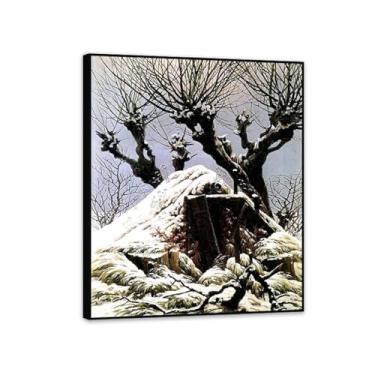 Imagem de Snowy Cottage por Caspar David Friedrich Impressões em tela Well Decor The World Classic Art Reproduções de arte grande giclée arte de parede para sala de estar decoração de casa 90 x 70 cm (91.4x71.1