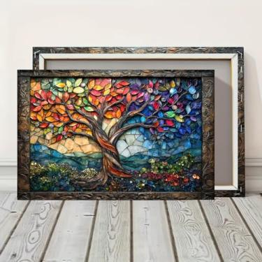 Imagem de A árvore da vida em tela emoldurada colorida arte de parede pronta para pendurar impressões para decoração de casa, ideia de presente para sala de estar e quarto, escritório, festa de festival