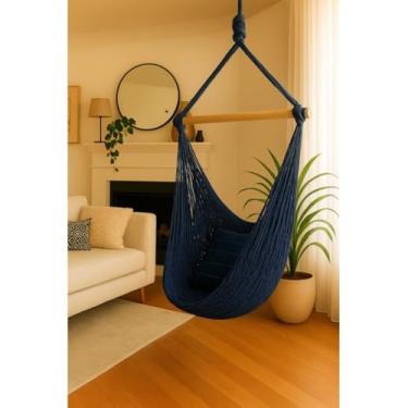 Imagem de Rede Para Cadeira de BalançO, Estilo Suspenso ReforçAdo Com Tecido, Adequada Para Salas de Estar, Varandas e PáTios(Azul Marinho (TC))