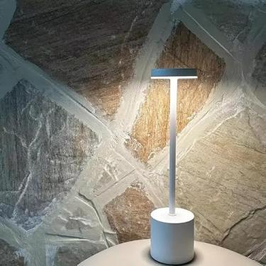 Imagem de Luminária de Mesa Touch LED Recarregável Sem Fio – Candeeiro Dimerizável em Alumínio Dourado(Branco)
