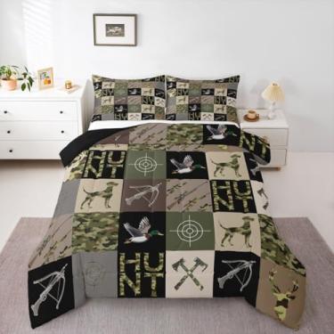 Imagem de Feelyou Jogo de cama casal com tema camuflado de caça ao pato e veado, para meninos, adolescentes e crianças, para decoração de quarto masculino