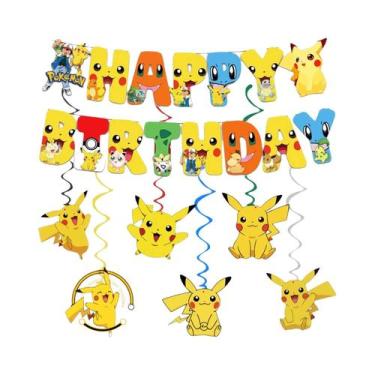 Imagem de Decorações Para Festa De Aniversário Pokémon: Banner E Espirais Decora