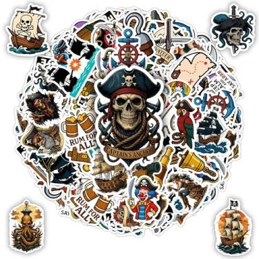 Imagem de BETANAS Pacote de 100 adesivos piratas engraçados piratas aventura vinil impermeável adesivos mapas do tesouro navios caveiras criaturas marinhas para laptop, garrafa de água, carros, presente para