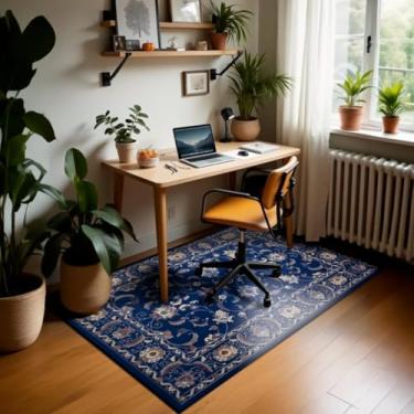 Imagem de 1 Tapete Escritório Grande Antiderrapant 100X150 Js Do Pe Vr (M20 Azul - Classico Floral Flores)